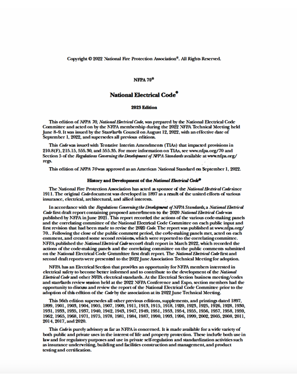 NFPA 70 – National Electrical Code (NEC), 2023 Edition (Spiral-bound) by National Fire Protection Association (NFPA) (ISBN 9781455929375)